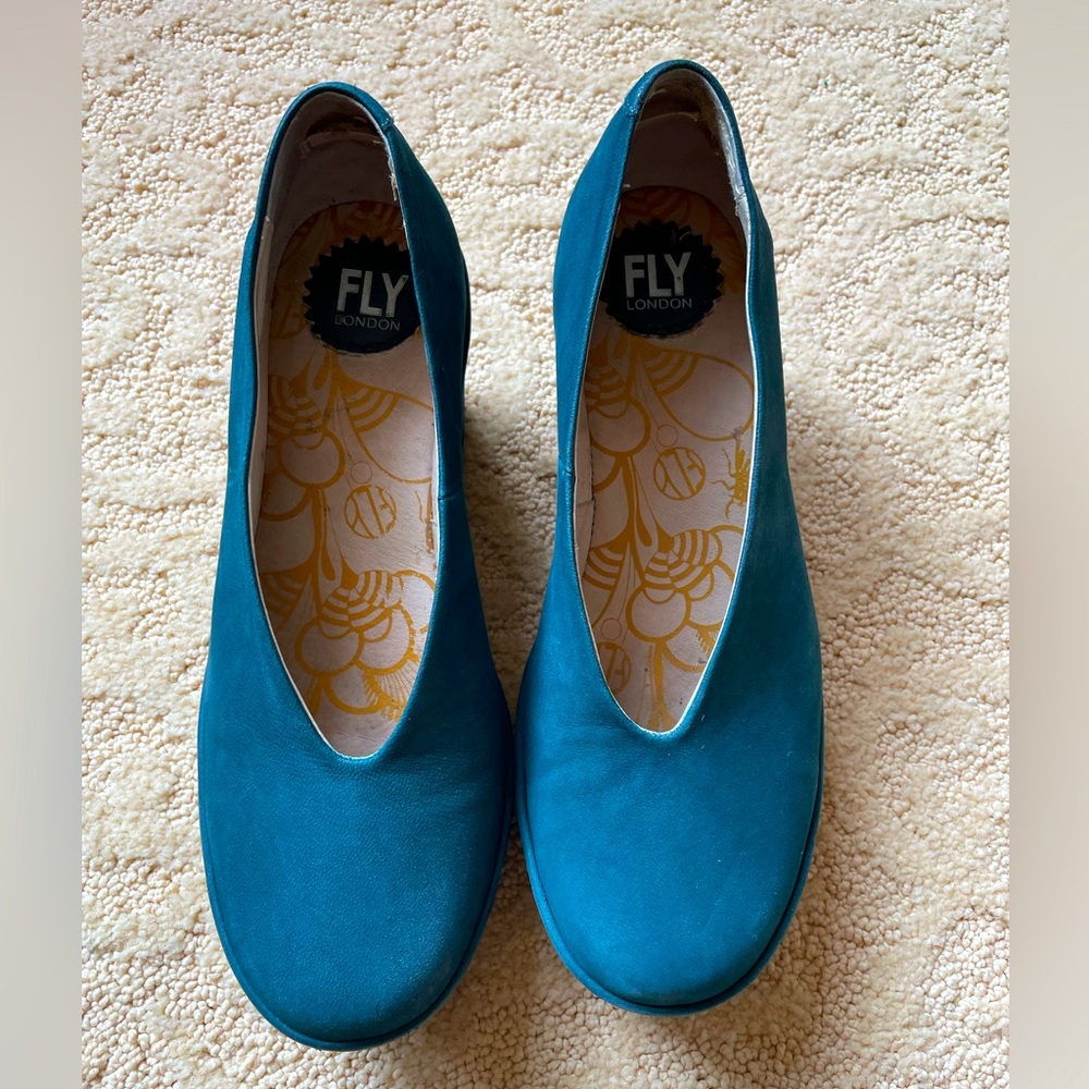 FLY London® Yaz Ballerina Wedge, size 39, rare teal color